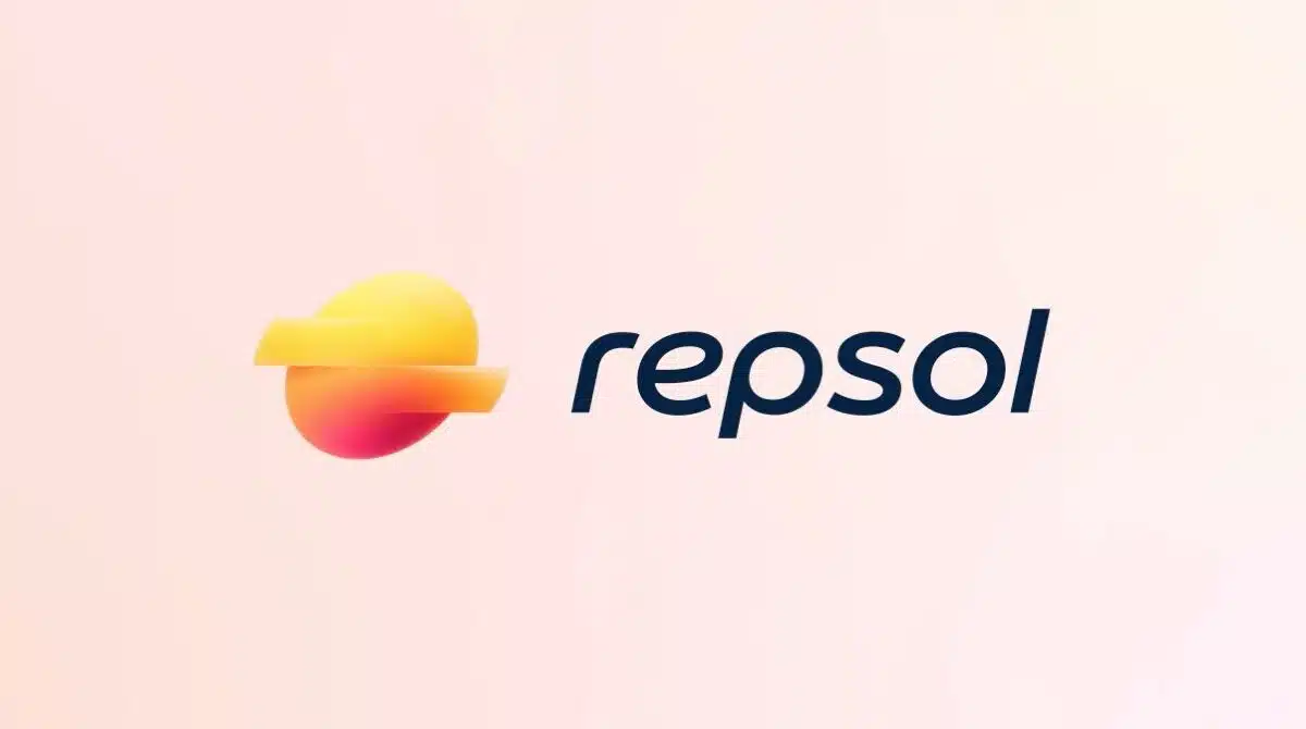 Logotipo renovado de Repsol 2025 con colores vibrantes y diseño moderno