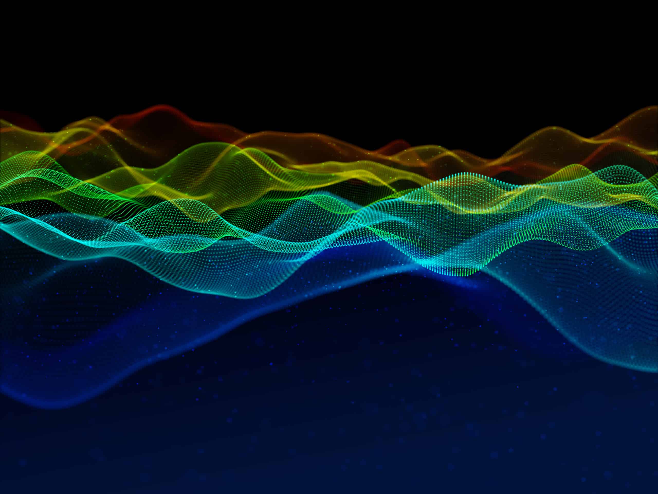 Ilustración de ondas sonoras de colores que representan el tono de voz de una marca y se convierten en música para conectar con una audiencia diversa.